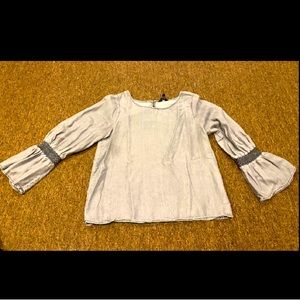 EUC GAP Embroidered Peasant Top Blouse S Navy Split Neck Bell Sleeve Boho